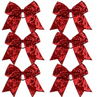 Metallic Sequin And Holographic 8 Inch Cheer Bow Cheerleader Cheerleading Jumbo Cheer Bow Hair Tie Red Sequin