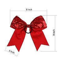 Metallic Sequin And Holographic 8 Inch Cheer Bow Cheerleader Cheerleading Jumbo Cheer Bow Hair Tie Red Sequin