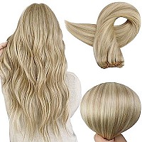 Full Shine Weft Human Hair Extensions Blonde Highlights Real Human Hair Weft Human Hair Extensions #27/613 Honey Blonde Mix Platinum Blonde Weft Hair Extensions Caramel Blonde Highlights Silky Straight 105g 18inch