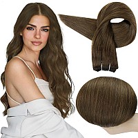 Full Shine Weft Hair Extensions Human Hair Brown Hair Extensions For Women Color Chocolate Brown Hair Weft Sew In Hair Extensions Weave Extensions Hand Tied Hair Extensions 105G 16 Inch