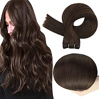 Full Shine Dark Brown Sew in Hair Extensions Human Hair 105 Grams Weft Hair Brown Real Human Hair Extensions Silky Straight Brown Bundles Human Hair #2 Darkest Brown Hair Extensions 16 Inch