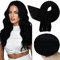 Full Shine Sew In Hair Extensions Real Human Hair Color Jet Black Hair Weft Remy Human Hair Weft Extensions Soft Straight Hair E