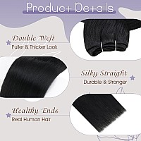 Full Shine Sew In Hair Extensions Real Human Hair Color Jet Black Hair Weft Remy Human Hair Weft Extensions Soft Straight Hair E