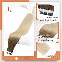 Full Shine Tape In Hair Extensions Human Hair Brown To Platinum Blonde Tape In Extensions Human Hair 20Inch Seamless Blonde Hair