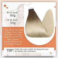 Full Shine Tape In Hair Extensions Human Hair Brown To Platinum Blonde Tape In Extensions Human Hair 20Inch Seamless Blonde Hair