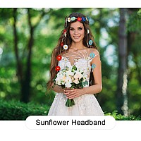 Awaytr Flower Hippie Headband Floral Crown Behemain Sunflowers Beads Adjust Flower Headdress Hair Accessories