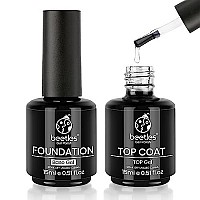 Beetles 2 Pcs 15ml No Wipe Gel Top Coat and Base Coat Set - Shine Finish and Long Lasting, Soak Off LED Nail Lamp Gel Base Top Coat Finish Nail Art Design Manicure Christmas Gifts for Women