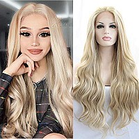 Xiweiya Long Blonde Wavy Wig Blonde Highlight Gold Synthetic Lace Front Wigs Piano Color Wavy With Heat Resistant Fiber For Wome