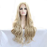 Xiweiya Long Blonde Wavy Wig Blonde Highlight Gold Synthetic Lace Front Wigs Piano Color Wavy With Heat Resistant Fiber For Wome