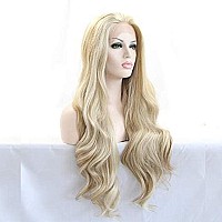 Xiweiya Long Blonde Wavy Wig Blonde Highlight Gold Synthetic Lace Front Wigs Piano Color Wavy With Heat Resistant Fiber For Wome