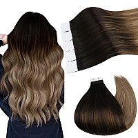 Ugeat Tape in Hair Extensions Human Hair Balayage Hair Extensions Tape in Remy Hair Darkest Brown Mix Medium Brown with Blonde Balayage Hair Extensions Tape in Hair Extensions 20inch 50G 20Pcs