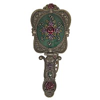 Nerien Antique Mirror Comb Set Vintage Metal Handheld Makeup Mirror With A Comb Russian Style Embossed Rose Hand Mirror Travel P