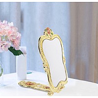 Nerien Antique Mirror Comb Set Vintage Metal Handheld Makeup Mirror With A Comb Russian Style Embossed Rose Hand Mirror Travel P