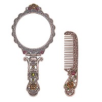 Nerien Vintage Mirror Comb Set Metal Antique Rose Style Handheld Makeup Mirror Travel Round Folding Cosmetic Mirror Womens Vani