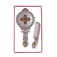 Nerien Vintage Mirror Comb Set Metal Antique Rose Style Handheld Makeup Mirror Travel Round Folding Cosmetic Mirror Womens Vani