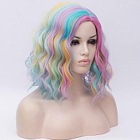 Cying Lin Short Bob Wavy Curly Wig Rainbowcolored Wig For Women Cosplay Halloween Wigs Heat Resistant Bob Party Wig Include Wig