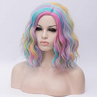 Cying Lin Short Bob Wavy Curly Wig Rainbowcolored Wig For Women Cosplay Halloween Wigs Heat Resistant Bob Party Wig Include Wig