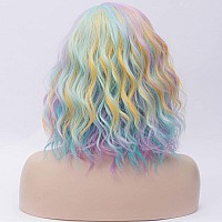 Cying Lin Short Bob Wavy Curly Wig Rainbowcolored Wig For Women Cosplay Halloween Wigs Heat Resistant Bob Party Wig Include Wig