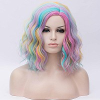 Cying Lin Short Bob Wavy Curly Wig Rainbowcolored Wig For Women Cosplay Halloween Wigs Heat Resistant Bob Party Wig Include Wig