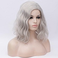 Cying Lin Short Bob Wavy Curly Wig Silver Wig For Women Cosplay Halloween Wigs Heat Resistant Bob Party Wig Include Wig Cap (Silver)