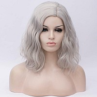 Cying Lin Short Bob Wavy Curly Wig Silver Wig For Women Cosplay Halloween Wigs Heat Resistant Bob Party Wig Include Wig Cap (Silver)