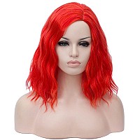 Cying Lin Short Bob Wavy Curly Wig Red Orange Wig For Women Cosplay Halloween Wigs Heat Resistant Bob Party Wig Include Wig Cap (Red Orange)