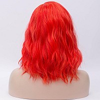 Cying Lin Short Bob Wavy Curly Wig Red Orange Wig For Women Cosplay Halloween Wigs Heat Resistant Bob Party Wig Include Wig Cap (Red Orange)