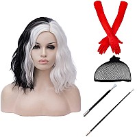 Cying Lin Short Bob Wavy Curly Wig Black and White Wig For Women Cosplay Halloween Wigs Heat Resistant Bob Party Wig Include Wig Cap (Black and White)