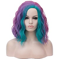 Cying Lin Short Bob Wavy Curly Wig Multi colored Wig For Women Cosplay Halloween Wigs Heat Resistant Bob Party Wig Include Wig Cap (Multi colored)