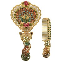 Nerien Antique Mirror Comb Set Vintage Metal Embossed Rose Handheld Mirror Peacock Heartshaped Makeup Mirror Decorative Tableto