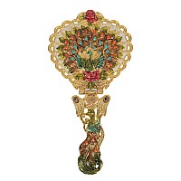 Nerien Antique Mirror Comb Set Vintage Metal Embossed Rose Handheld Mirror Peacock Heartshaped Makeup Mirror Decorative Tableto