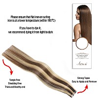 Aison Highlight Chocolate Brown To Caramel Blonde Tape In Hair Extensions Human Hair Extensions Silky Straight For Women 20 Pcs