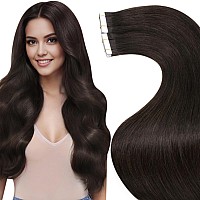 Laavoo 100G Tape Ins Human Hair Extensions Dark Brown Tape In Hair Extensions Human Hair 24 Inch Tape In Hair Extensions Real 2