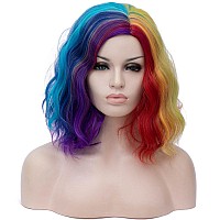 Cying Lin Short Bob Wavy Curly Wig Mixed Colored Ombre Wig For Women Cosplay Halloween Wigs Heat Resistant Bob Party Wig Include Wig Cap (Mixed-colored)