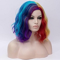 Cying Lin Short Bob Wavy Curly Wig Mixed Colored Ombre Wig For Women Cosplay Halloween Wigs Heat Resistant Bob Party Wig Include Wig Cap (Mixed-colored)