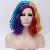 Cying Lin Short Bob Wavy Curly Wig Mixed Colored Ombre Wig For Women Cosplay Halloween Wigs Heat Resistant Bob Party Wig Include Wig Cap (Mixed-colored)