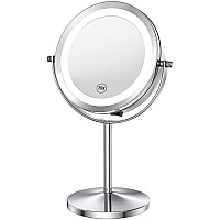 Benbilry Makeup Mirror Vanity Mirror with Lights, 1X10X Magnifying Swivel Vanity Mirror, Lighted Makeup Mirror, Battery Operated, 7 Inch Portable cordless LED Makeup Mirror, Women gift (Silver)