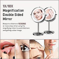 Benbilry Makeup Mirror Vanity Mirror with Lights, 1X10X Magnifying Swivel Vanity Mirror, Lighted Makeup Mirror, Battery Operated, 7 Inch Portable cordless LED Makeup Mirror, Women gift (Silver)