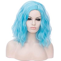 Cying Lin Short Bob Wavy Curly Wig Sky Blue Wig For Women Cosplay Halloween Wigs Heat Resistant Bob Party Wig Include Wig Cap (Sky blue)