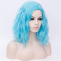 Cying Lin Short Bob Wavy Curly Wig Sky Blue Wig For Women Cosplay Halloween Wigs Heat Resistant Bob Party Wig Include Wig Cap (Sky blue)