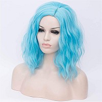 Cying Lin Short Bob Wavy Curly Wig Sky Blue Wig For Women Cosplay Halloween Wigs Heat Resistant Bob Party Wig Include Wig Cap (Sky blue)