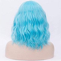 Cying Lin Short Bob Wavy Curly Wig Sky Blue Wig For Women Cosplay Halloween Wigs Heat Resistant Bob Party Wig Include Wig Cap (Sky blue)