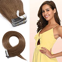 Hairro 24 100G Remy Human Hair Tape In Hair Extensions 40Pcs Light Brown Balayage Long Straight Hair Seamless Skin Weft Invisib