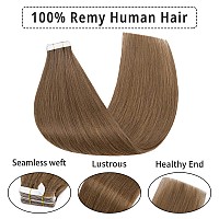 Hairro 24 100G Remy Human Hair Tape In Hair Extensions 40Pcs Light Brown Balayage Long Straight Hair Seamless Skin Weft Invisib