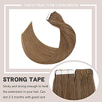 Hairro 24 100G Remy Human Hair Tape In Hair Extensions 40Pcs Light Brown Balayage Long Straight Hair Seamless Skin Weft Invisib