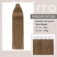 Hairro 24 100G Remy Human Hair Tape In Hair Extensions 40Pcs Light Brown Balayage Long Straight Hair Seamless Skin Weft Invisib