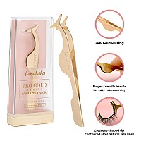 Icona Lashes Eyelash Applicator For False Eyelashes Lash Extensions 24K Gold Plated Stainless Steel With Contoured Tip For