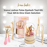 Icona Lashes 4In1 False Eyelash Tool Kit Diy Lash Extension Kit With Tweezer Curler Scissors Applicator 24K Gold Plated