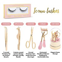 Icona Lashes 4In1 False Eyelash Tool Kit Diy Lash Extension Kit With Tweezer Curler Scissors Applicator 24K Gold Plated