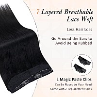 Full Shine Human Hair Extensions Jet Black 14 Inch Invisible Wire Hair Extensions 70Grams Straight Black Hair Extensions Invisib